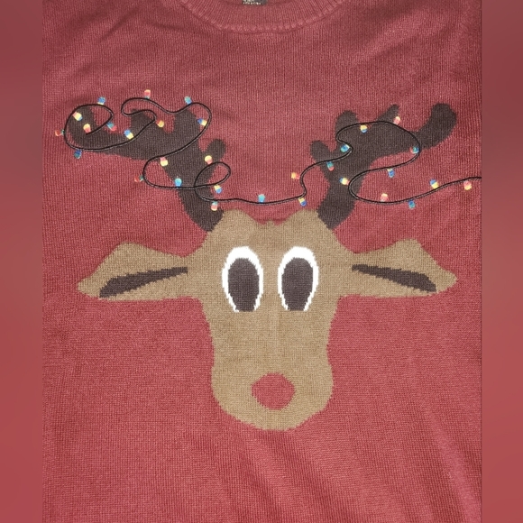 Men's Christmas sweater XXL reindeer Christmas Lights Embroidered ALEX STEVENS - Picture 2 of 8